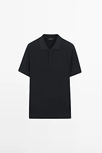 100% cotton textured knit polo sweater