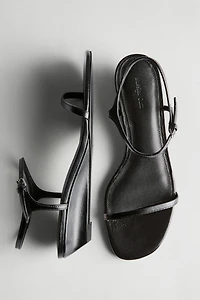 Strappy leather mid-wedge sandals