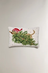CHRISTMAS TREE DOG WOOL THROW PILLOW COVER