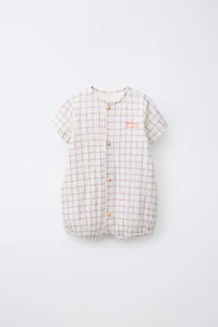 PLAID EMBROIDERED TEXT ROMPER