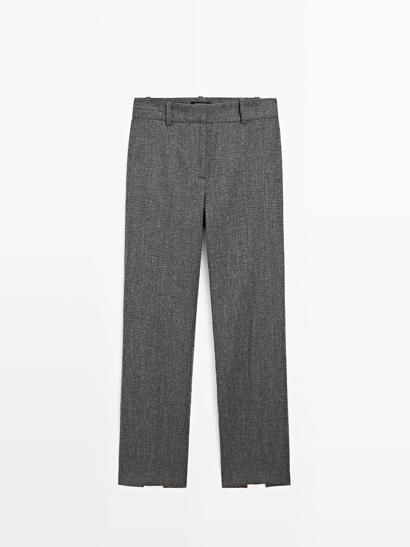 Pantalon de tailleur chiné en laine mélangée