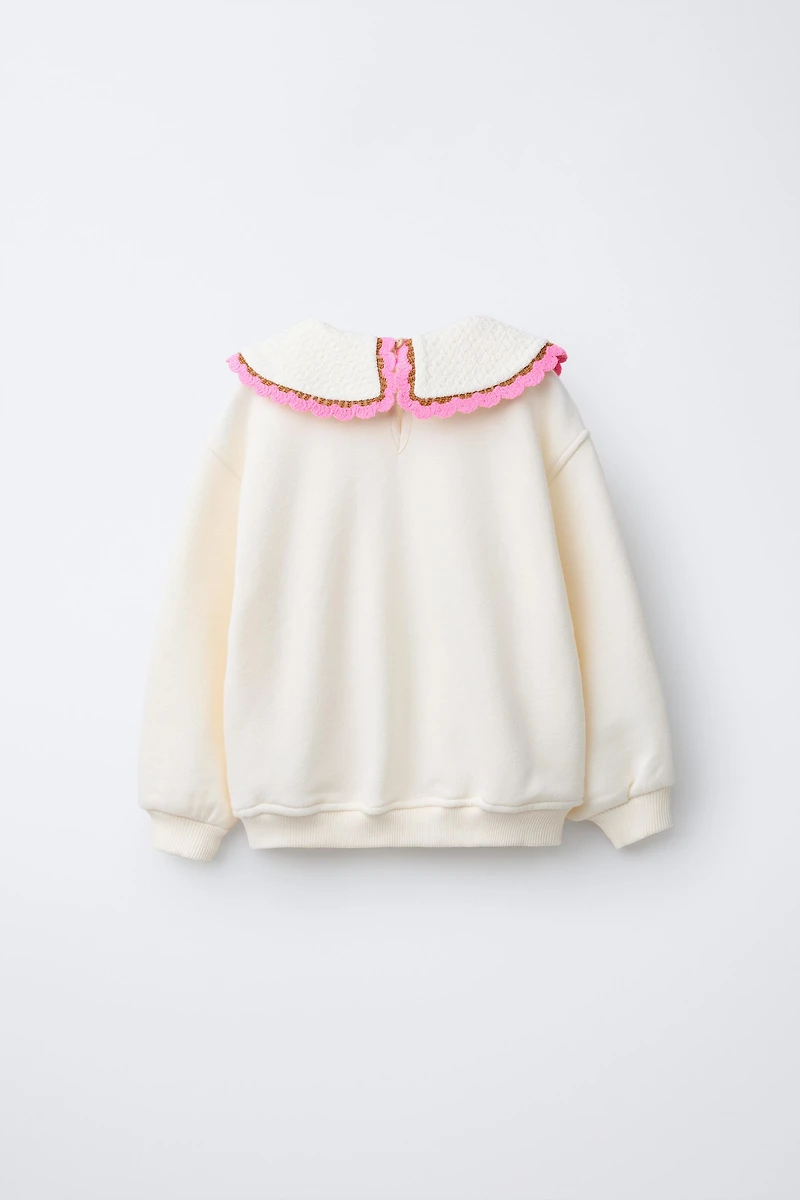 CROCHET PETER PAN COLLAR SWEATSHIRT