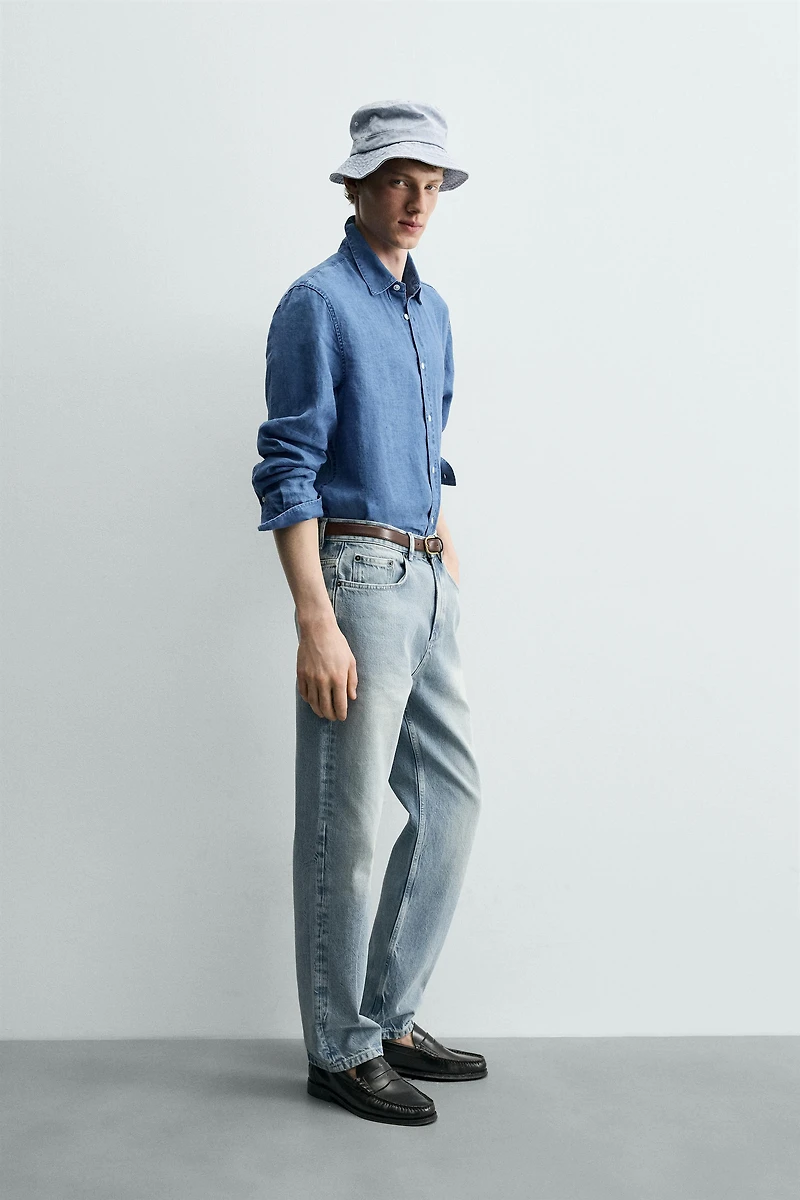 100% INDIGO LINEN REGULAR FIT SHIRT