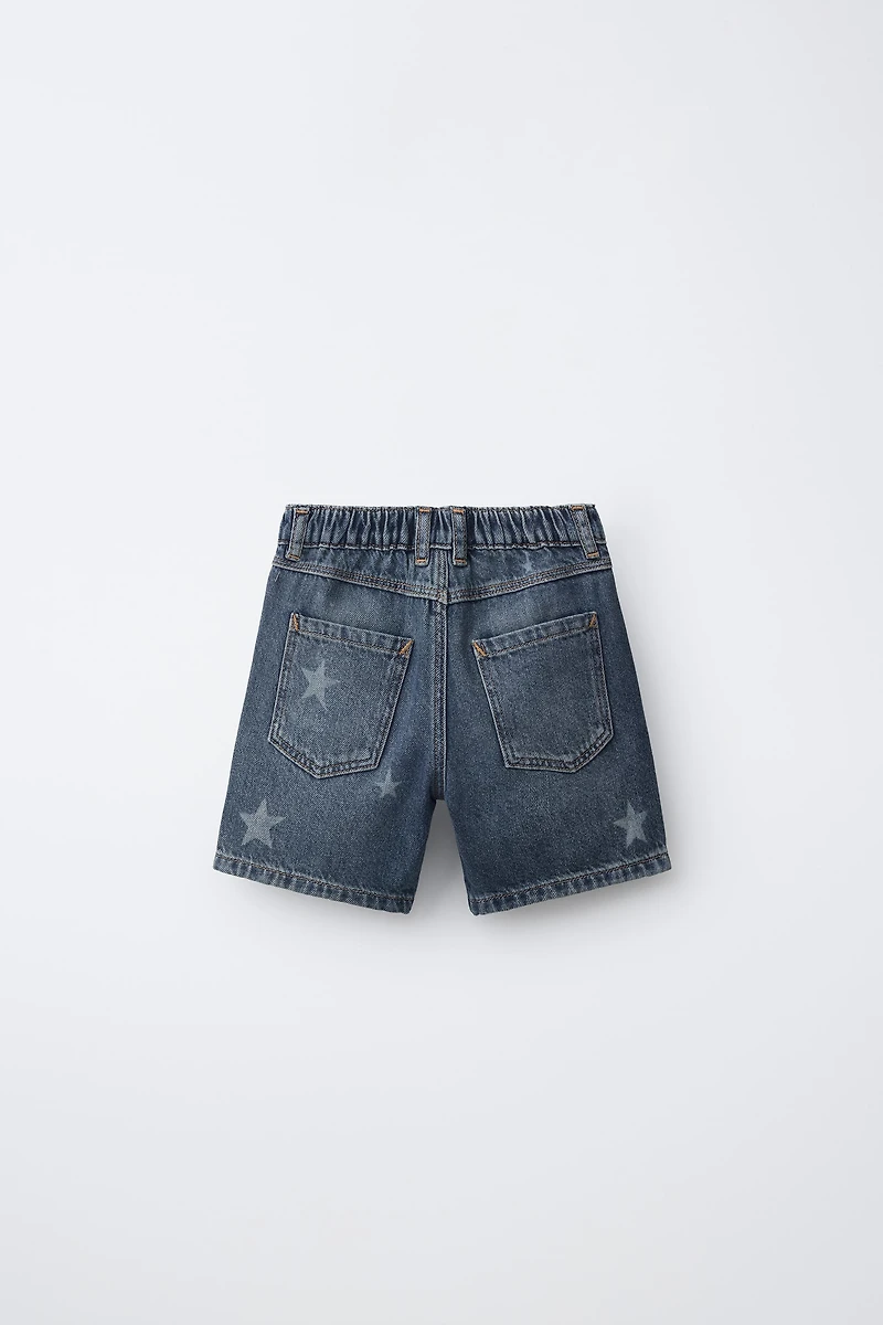 STAR PRINT DENIM BERMUDA SHORTS