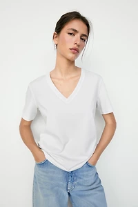 100% cotton interlock V-neck T-shirt