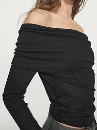 Long-sleeved ribbed T-shirt with metallic finish