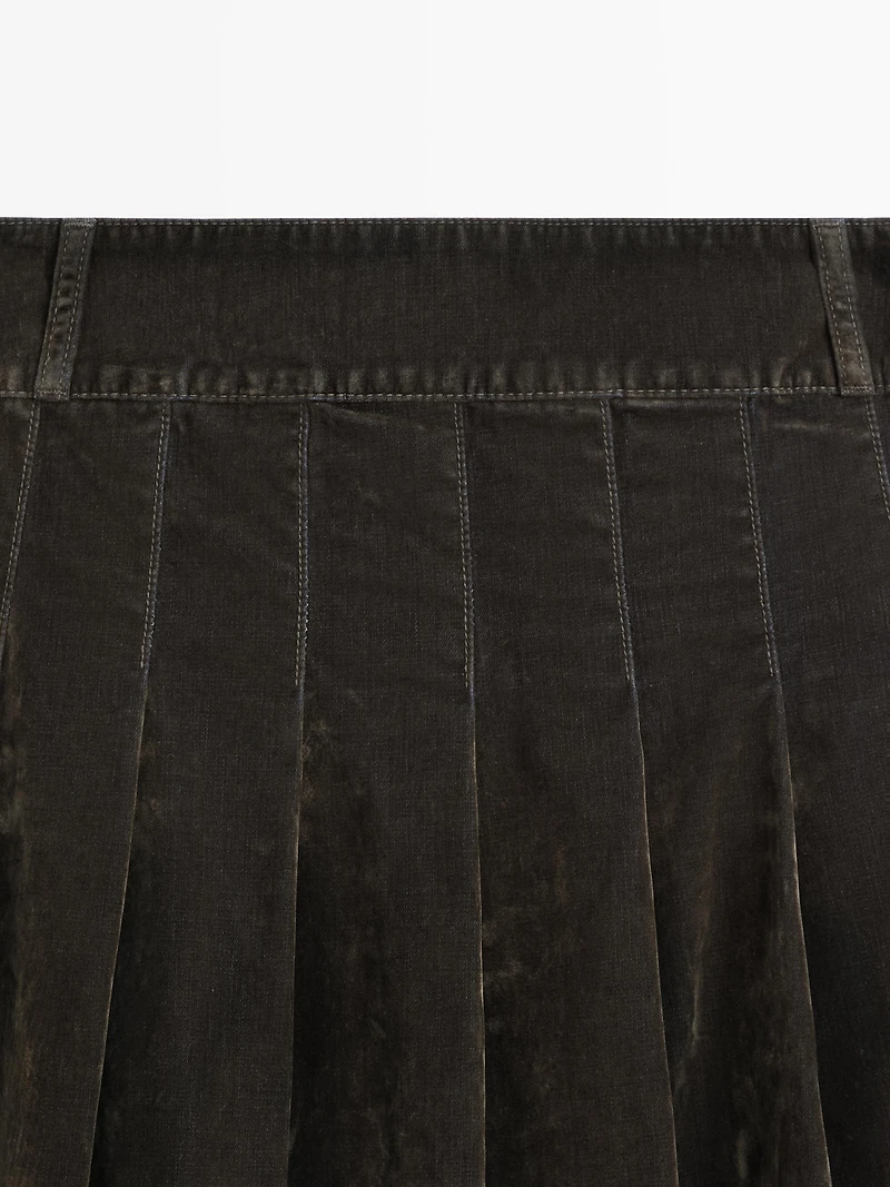 Jupe midi denim plissée effet velours