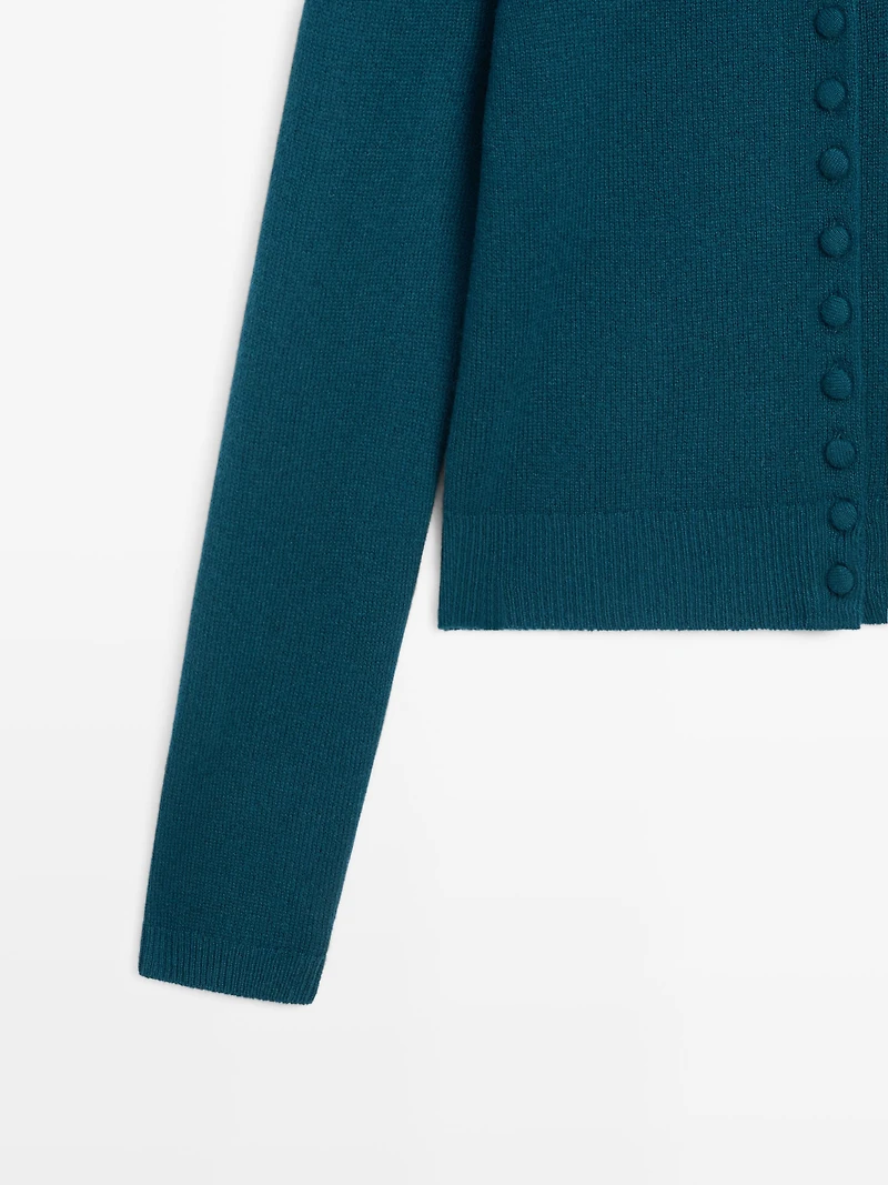 100% wool knit cardigan with covered buttons