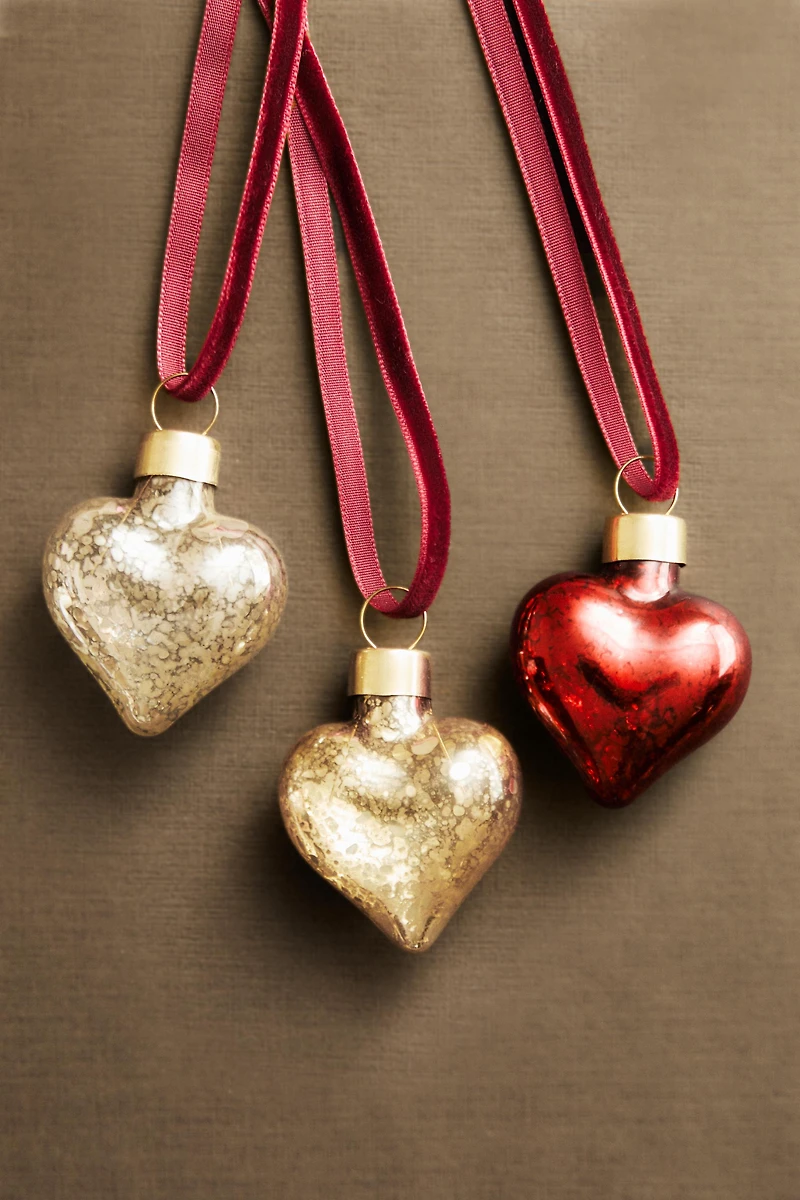 SET OF MINI HEART CHRISTMAS TREE ORNAMENTS (SET OF 3)
