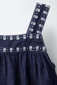 FLUID EMBROIDERED FLORAL DENIM DRESS
