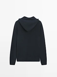 Zip-up knit cardigan with hood