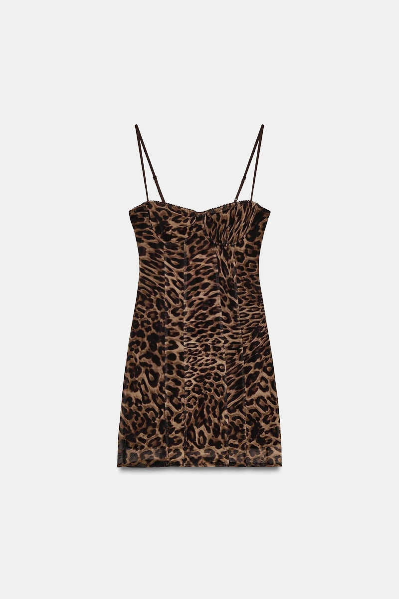 ANIMAL PRINT CORSET TULLE DRESS
