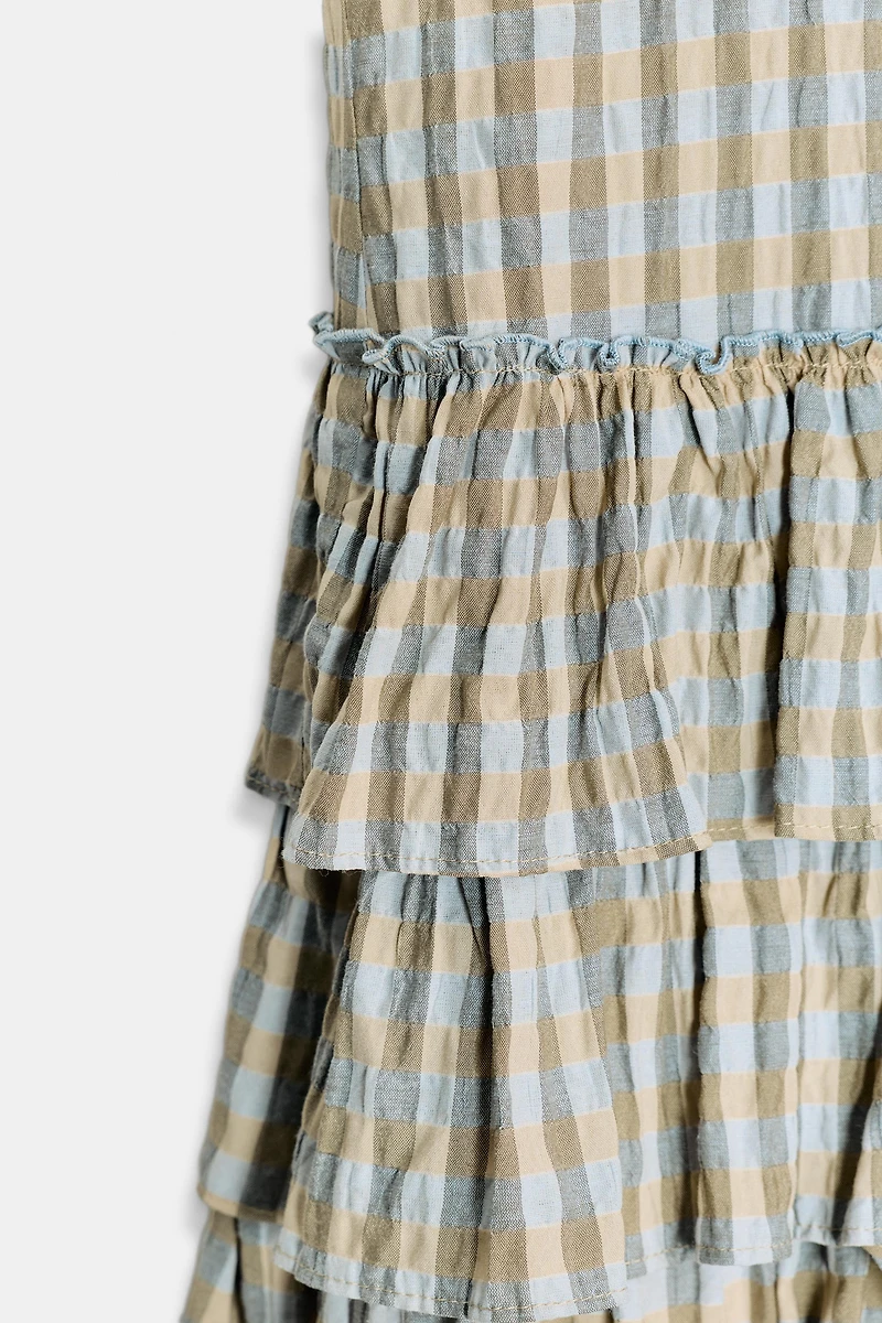 PLAID RUFFLED MINI DRESS