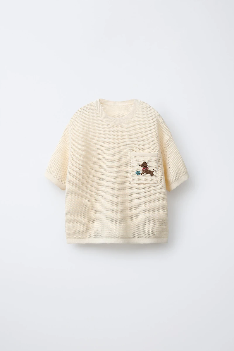 EMBROIDERED POCKET KNIT T-SHIRT