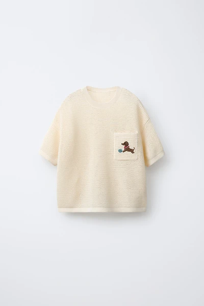 EMBROIDERED POCKET KNIT T-SHIRT