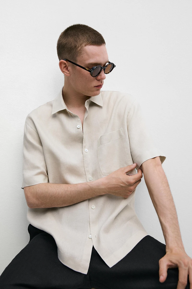 100% linen regular fit short sleeve shirt