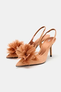 FLORAL SUEDE SLINGBACK HEELS