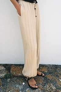 PANTALON LARGE À RAYURES ET TAILLE ÉLASTIQUE