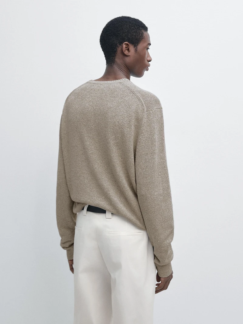 Cotton and linen mouliné knit sweater