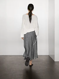 Linen blend midi skirt with flounce