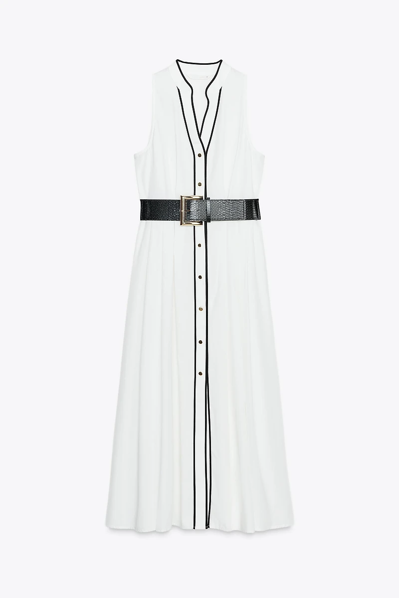 CONTRAST TRIM POPLIN MIDI DRESS