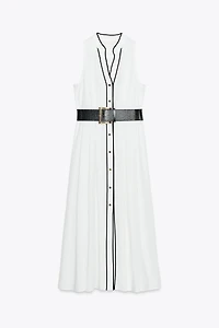 CONTRAST TRIM POPLIN MIDI DRESS