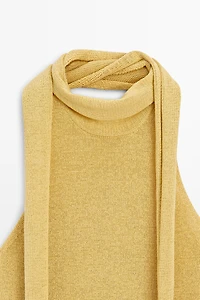 Linen blend halter top with tie detail