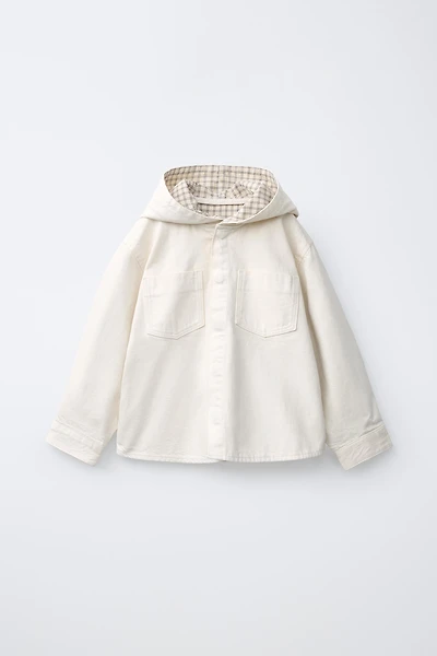 PLAID LINED TWILL OVERSHIRT