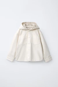 PLAID LINED TWILL OVERSHIRT