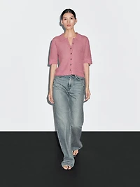 Cotton blend cutwork polo shirt