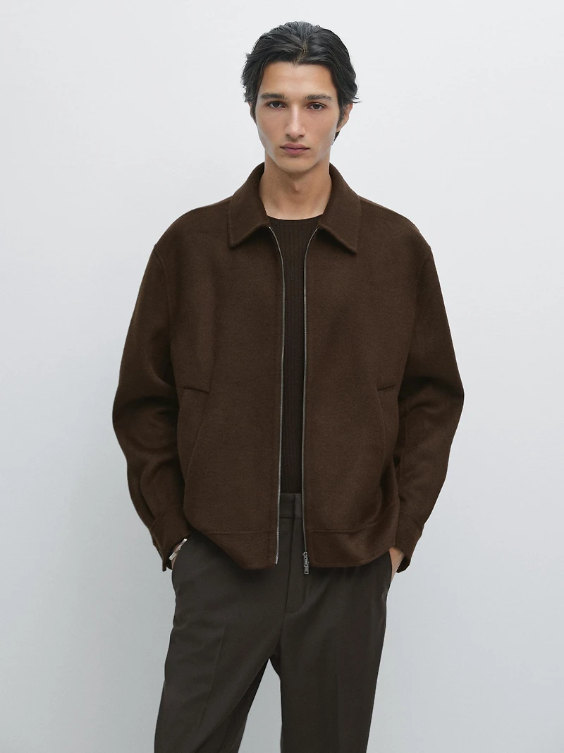Wool blend jacket with zip detail