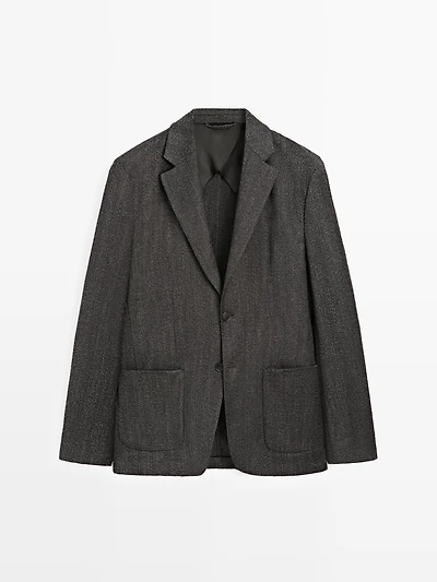 Herringbone wool blend blazer