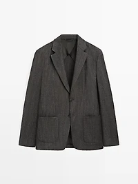 Herringbone wool blend blazer