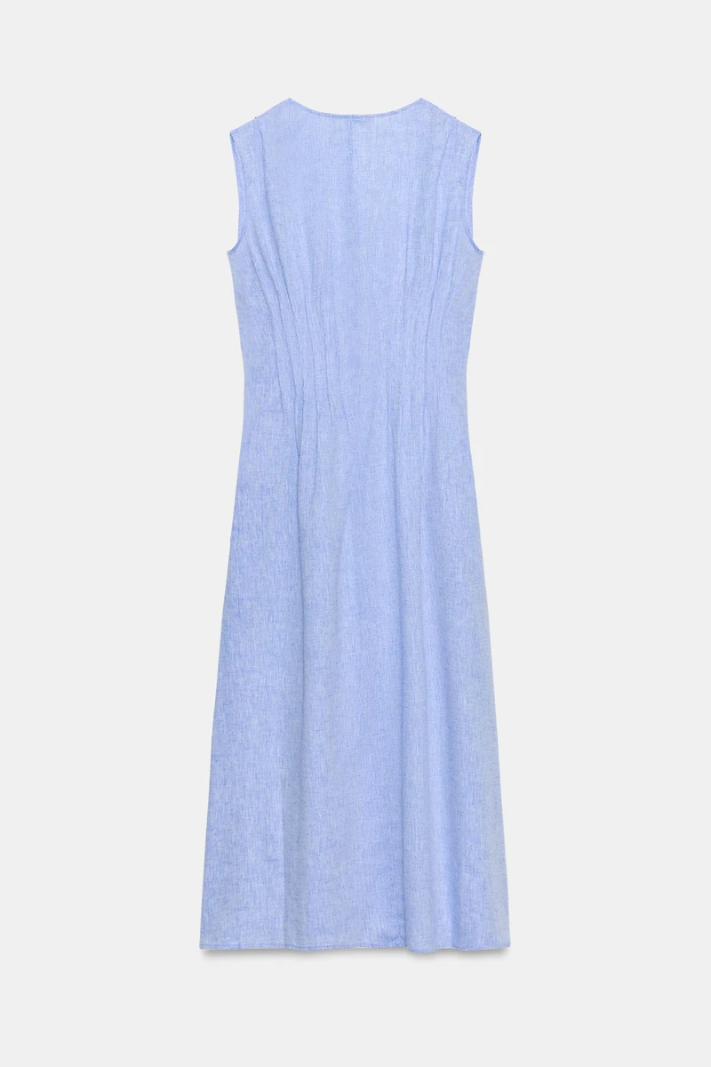 ROBE MI-LONGUE EN LIN À PLIS