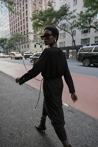 BELTED CREPE MIDI DRESS