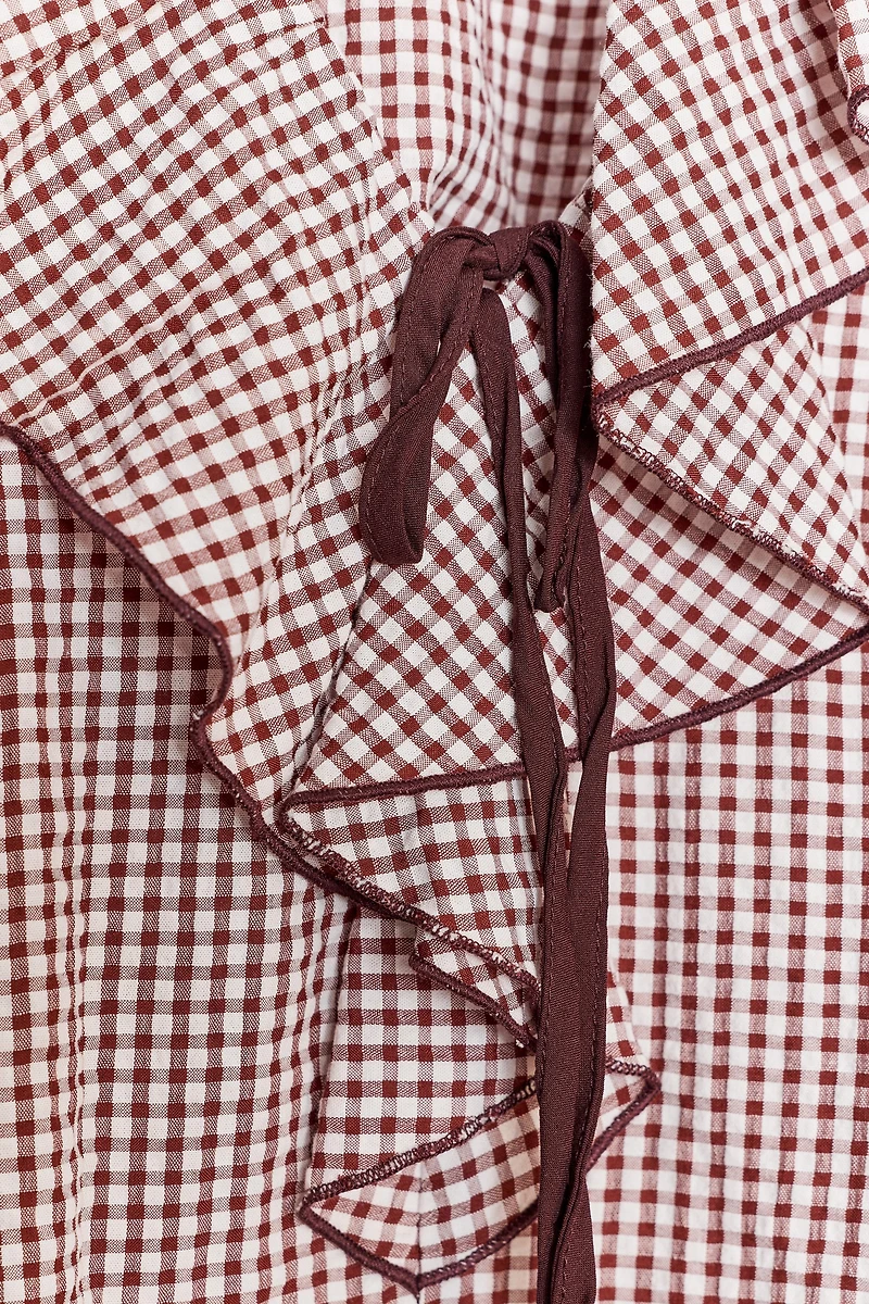 GINGHAM RUFFLED BLOUSE