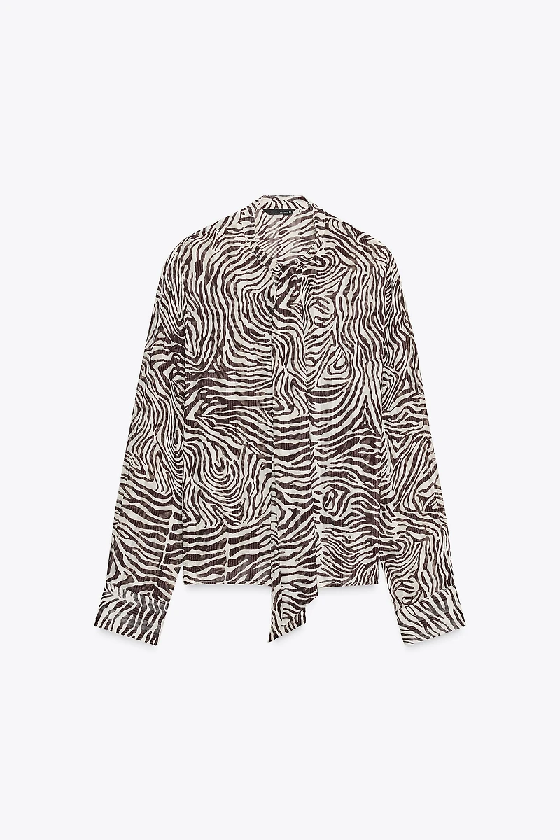 BLOUSE NŒUD IMPRIMÉ ANIMALIER