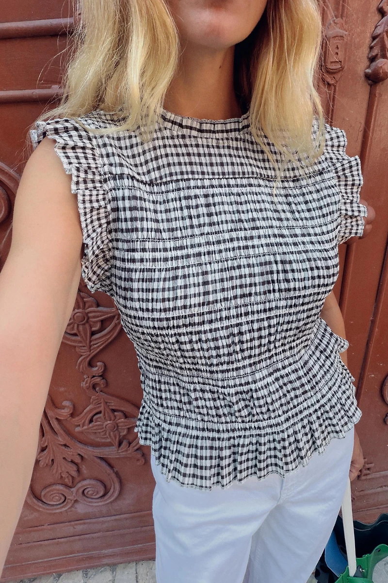 GINGHAM SMOCKED TOP