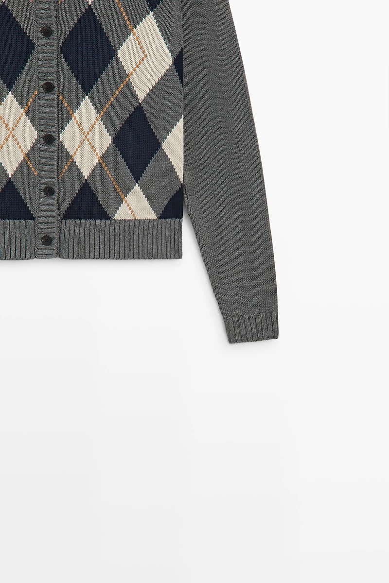 100% cotton diamond knit cardigan