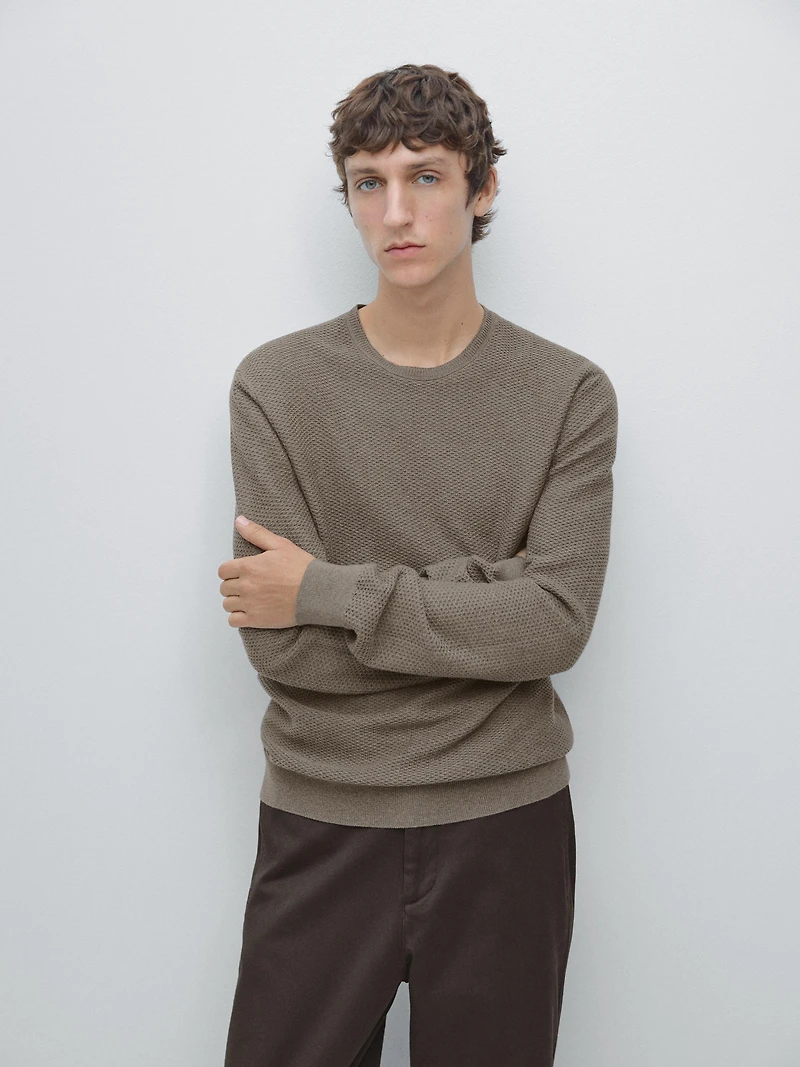 Textured cotton blend knit sweater
