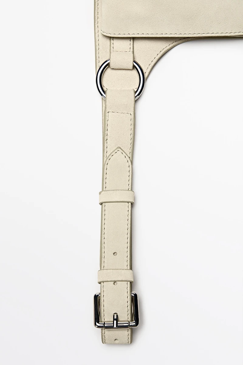 Split leather double compartment belt bag
