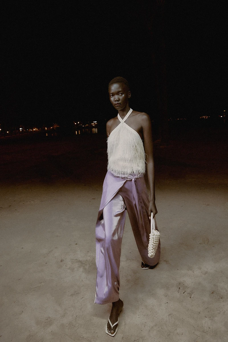 SHINY EFFECT WRAP PANTS