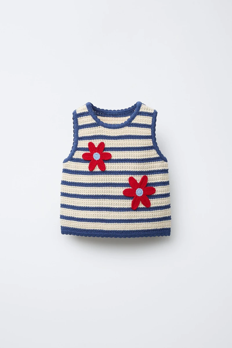 STRIPED FLORAL KNIT TOP