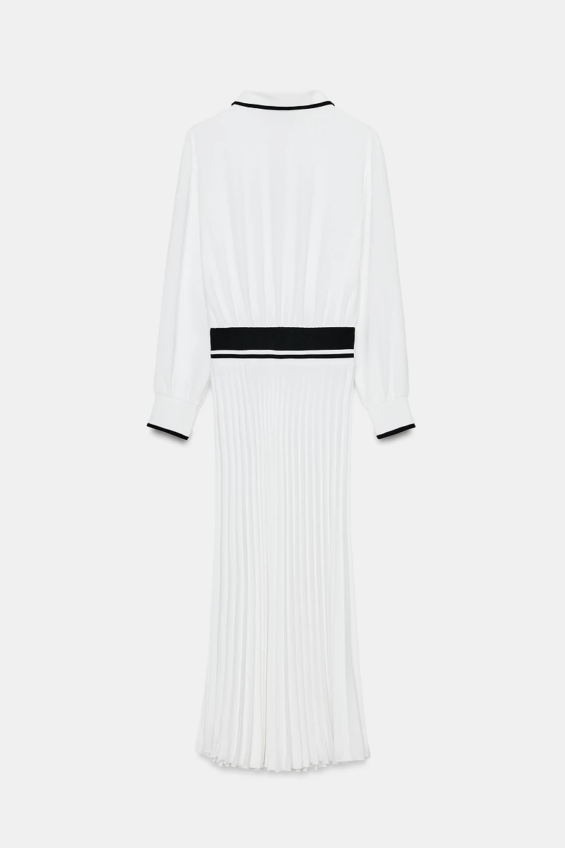 COMBINATION PLEATED MIDI DRESS