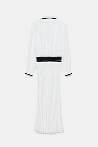 COMBINATION PLEATED MIDI DRESS