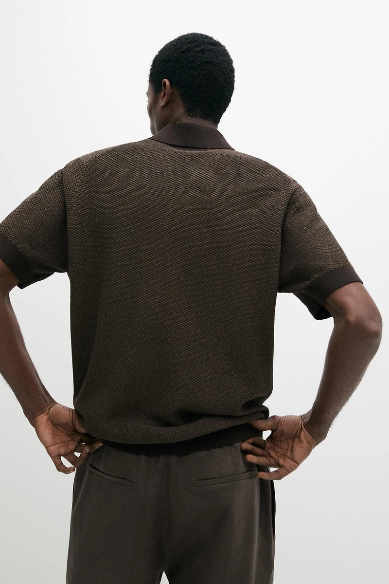 100% cotton textured knit polo sweater