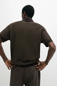 100% cotton textured knit polo sweater