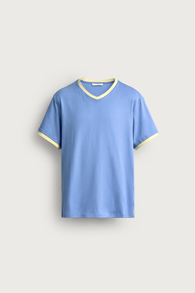 CONTRAST V-NECK RIBBED T-SHIRT