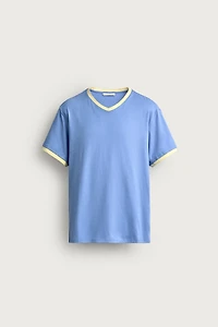 CONTRAST V-NECK RIBBED T-SHIRT