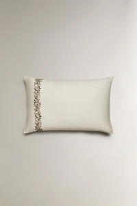 SATEEN PILLOWCASE WITH EMBROIDERED LEAVES
